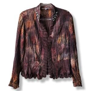 Vtg 90s Women Brown Fur Trim Tapestry Jacket M Fall Artsy Boho Statement Indie